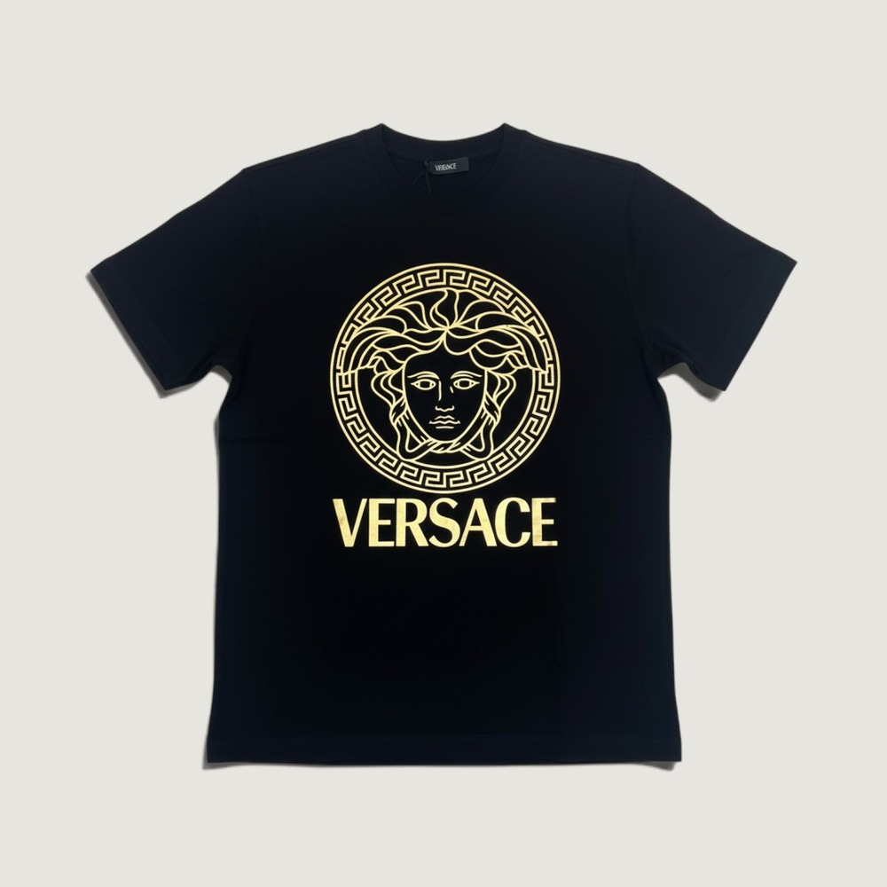 Versace T-Shirt Medusa Head Gold Foil Logo Black Size S